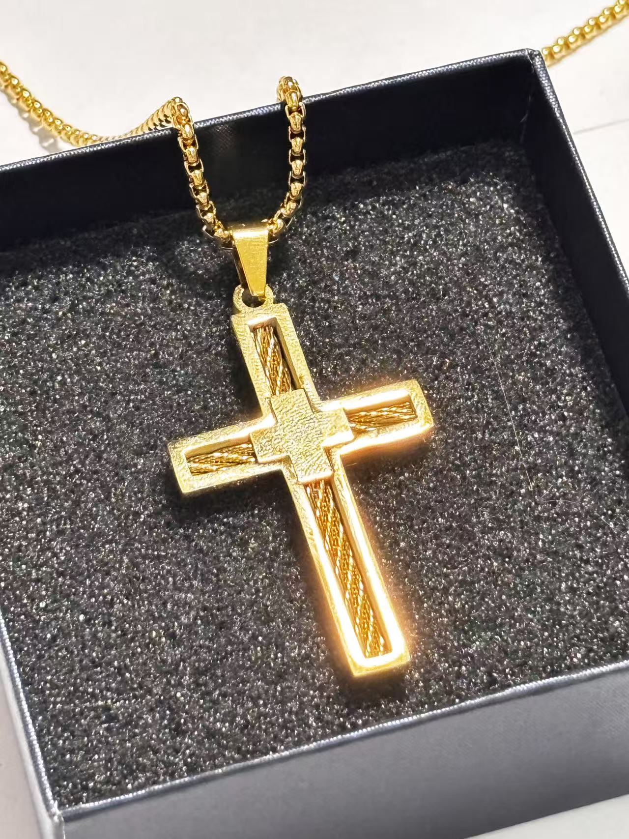 金色十字架复试款吊坠