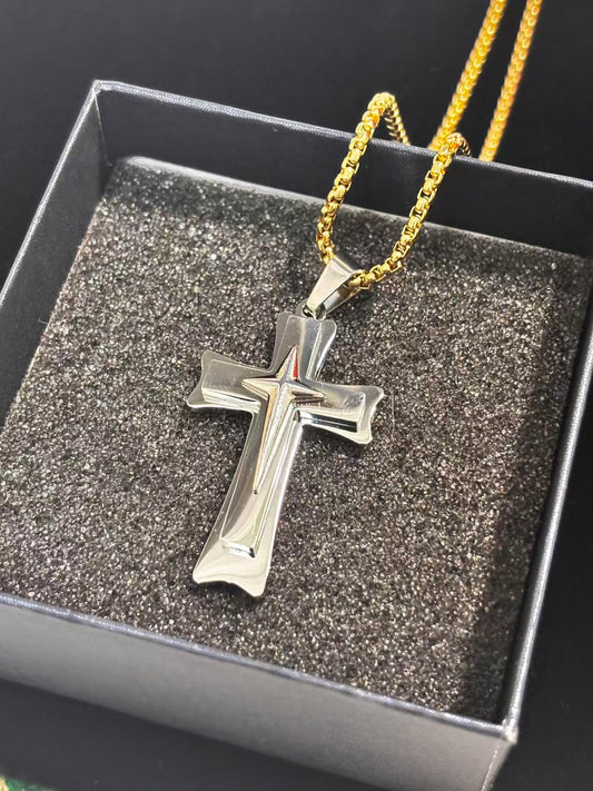 三平行叠加款钢色十字架吊坠