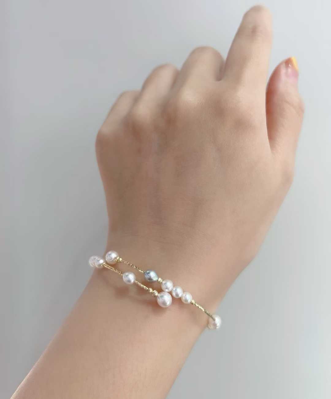 18k金akoya糖果色海水珍珠手镯