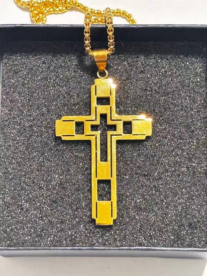 赛博款金色十字架吊坠