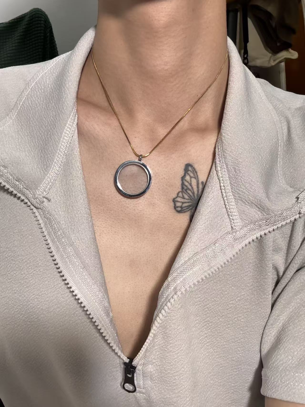 圆形功能透明款钢色吊坠