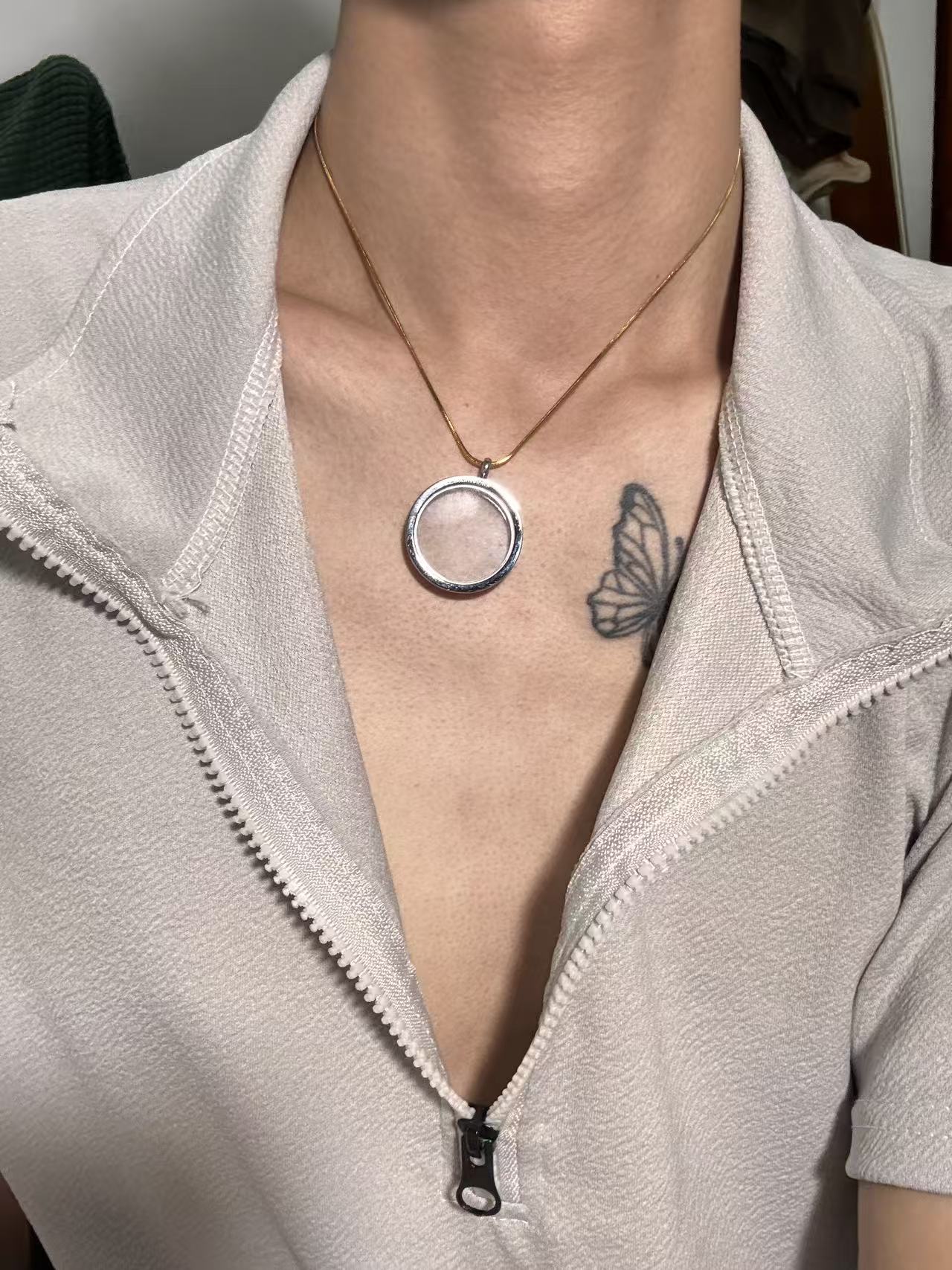 圆形功能透明款钢色吊坠