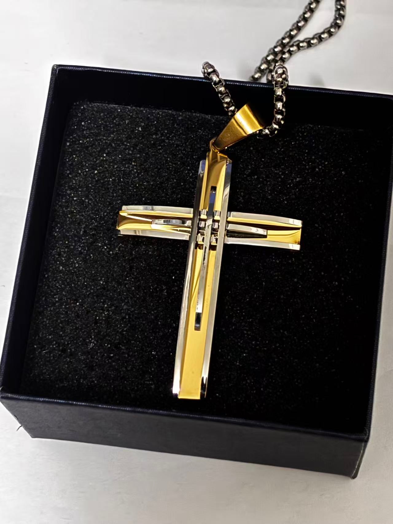 双拼色高端十字架吊坠