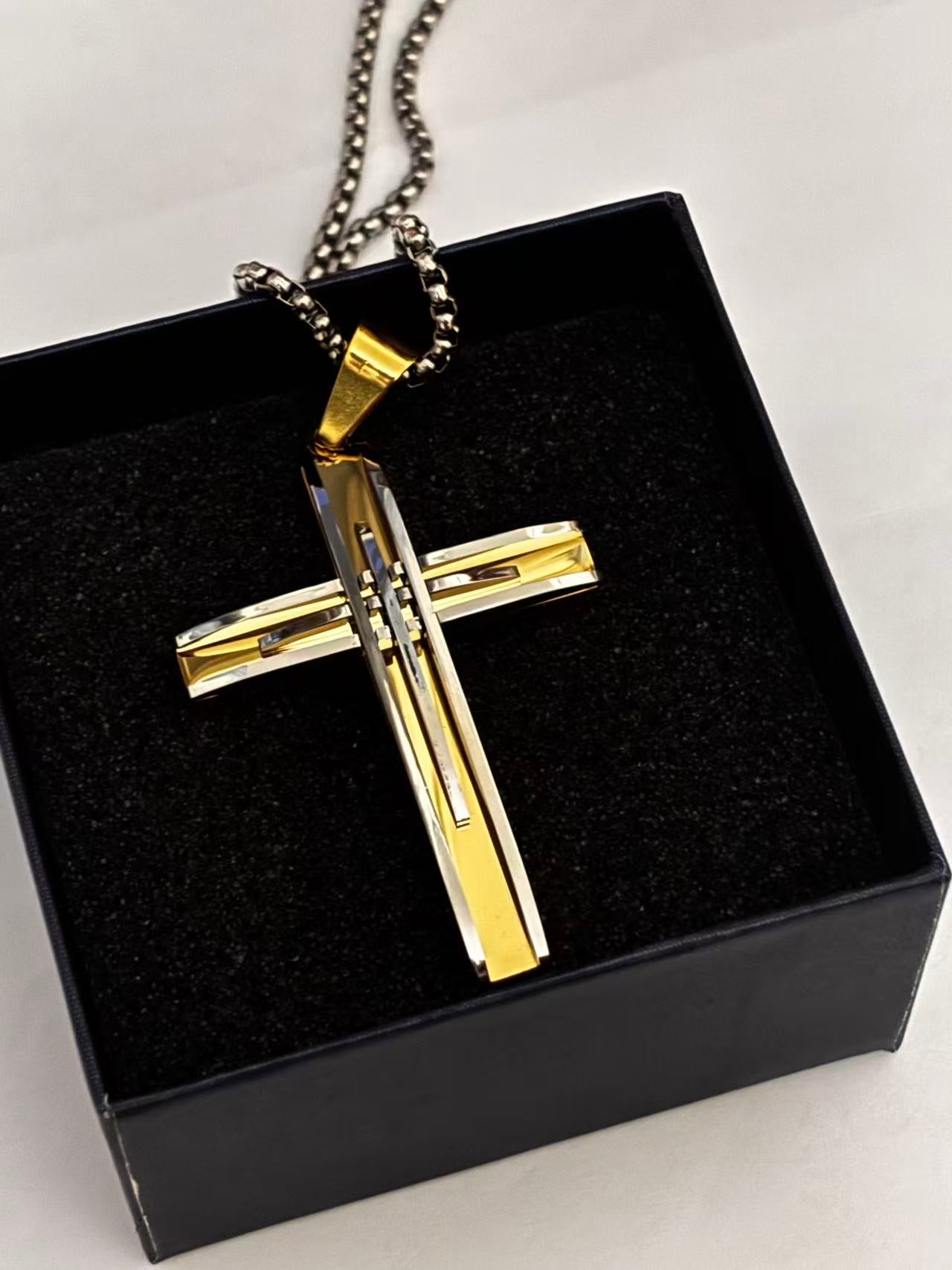 双拼色高端十字架吊坠