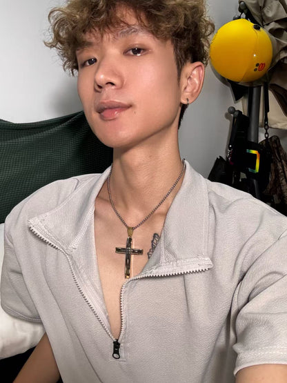 双拼色高端十字架吊坠