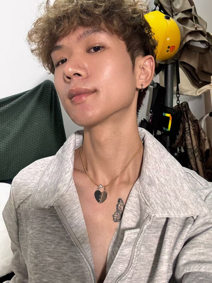 双拼色爱心情侣款吊坠