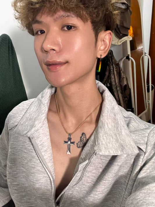 三平行叠加款钢色十字架吊坠