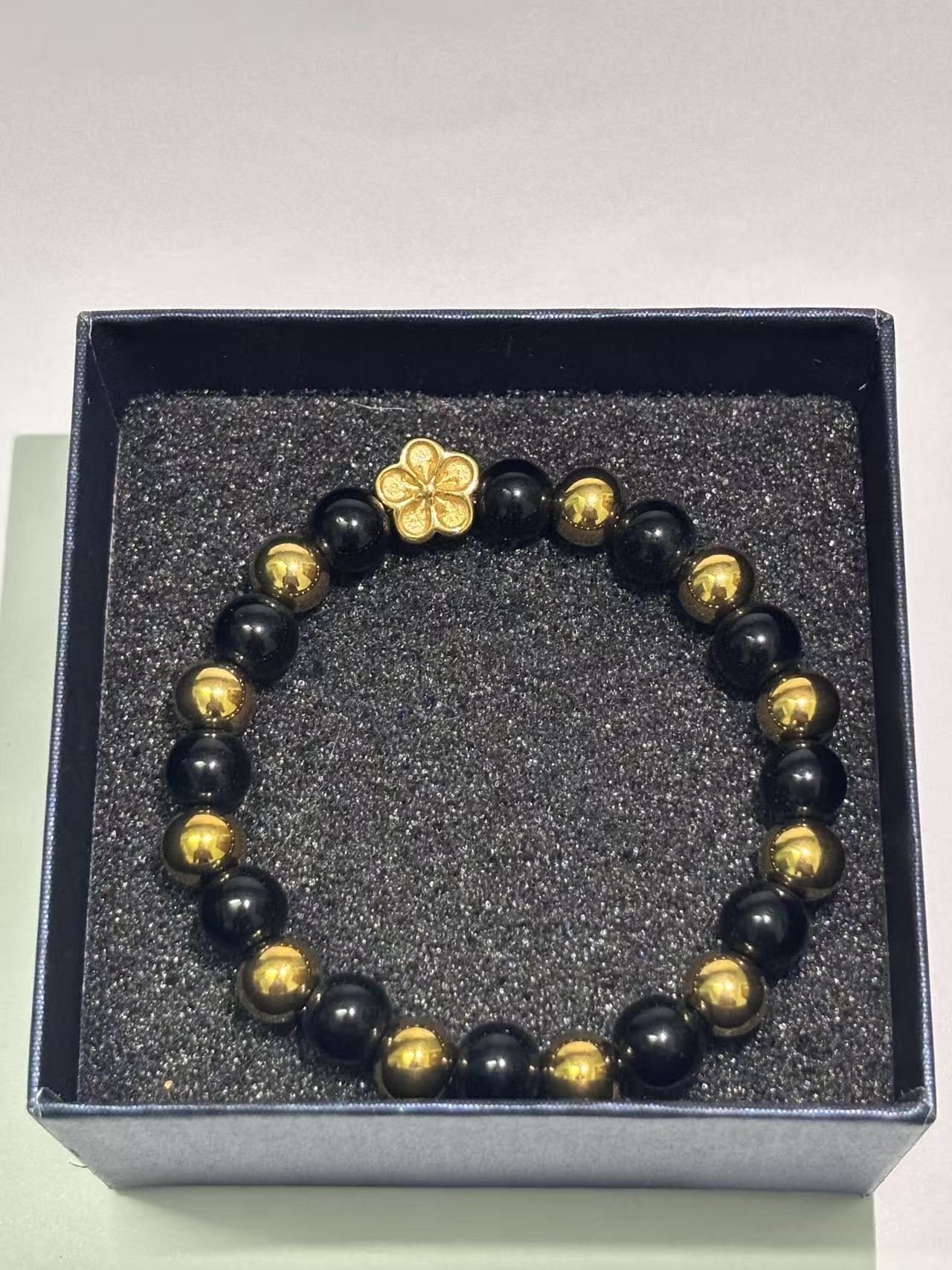 花款黑珠招财手链