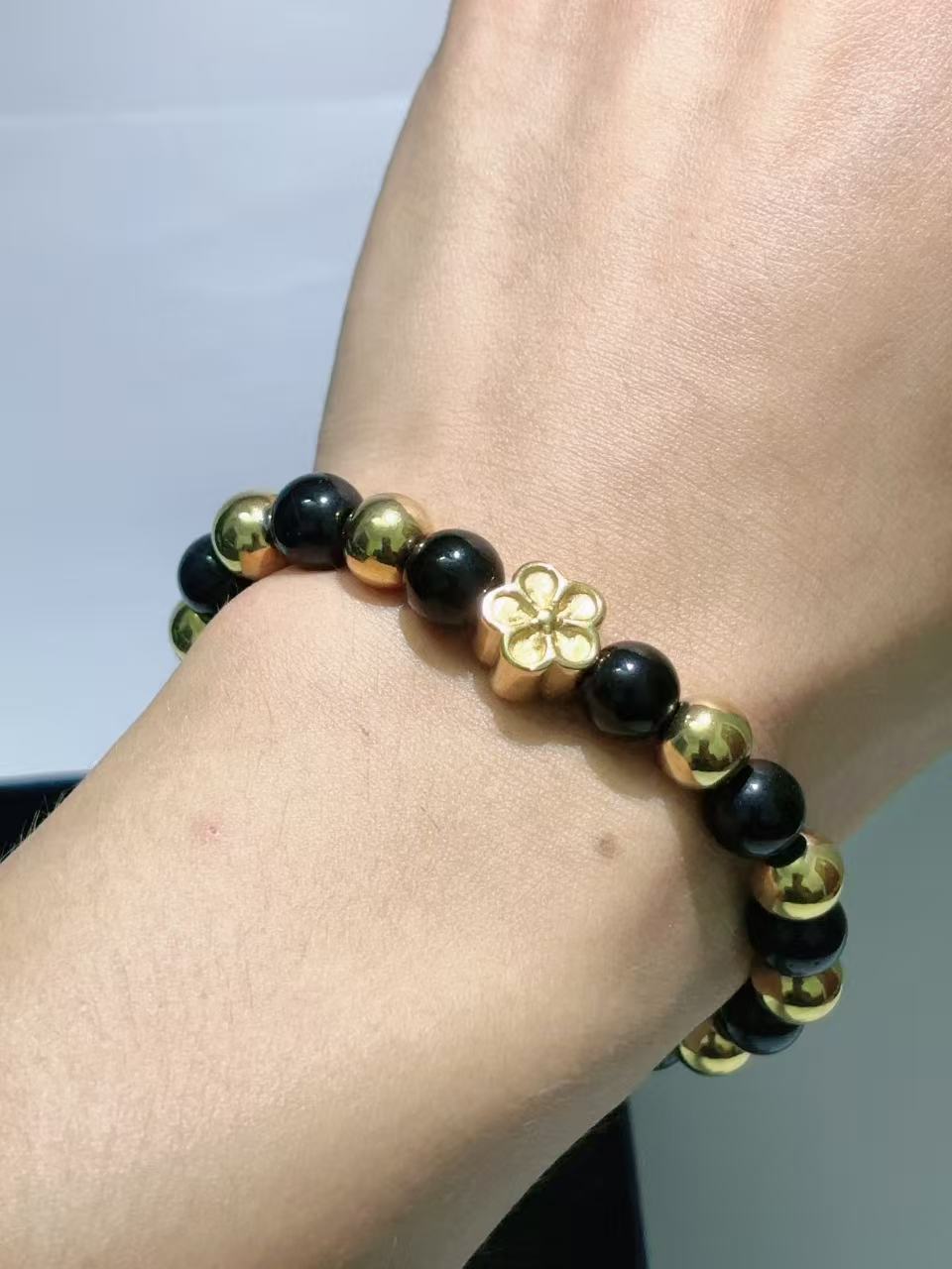花款黑珠招财手链