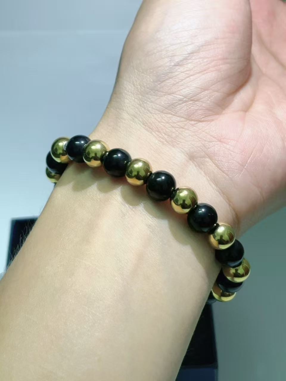 花款黑珠招财手链