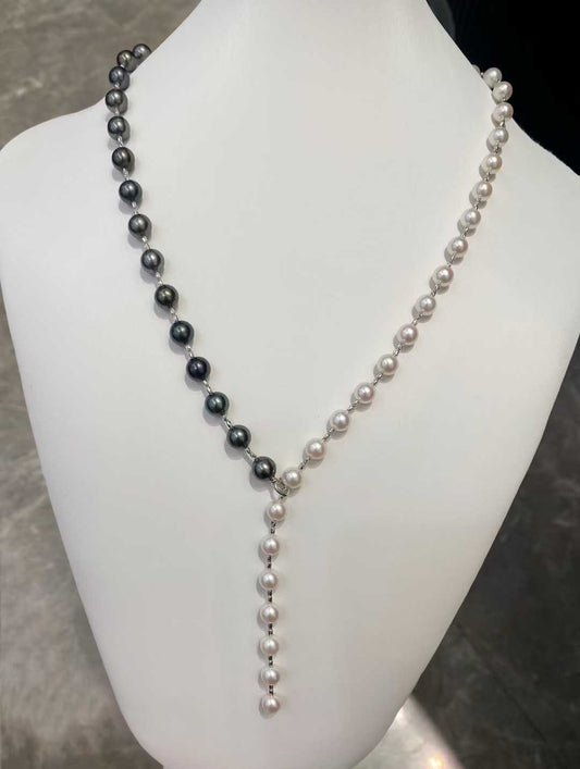 akoya海水珍珠+大溪地渐变18k金长链