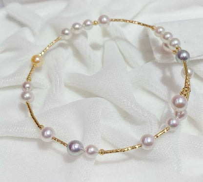 18k金akoya糖果色海水珍珠手镯