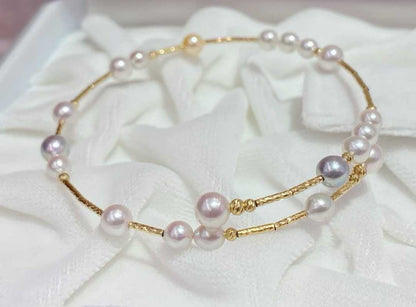 18k金akoya糖果色海水珍珠手镯