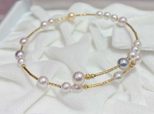 18k金akoya糖果色海水珍珠手镯