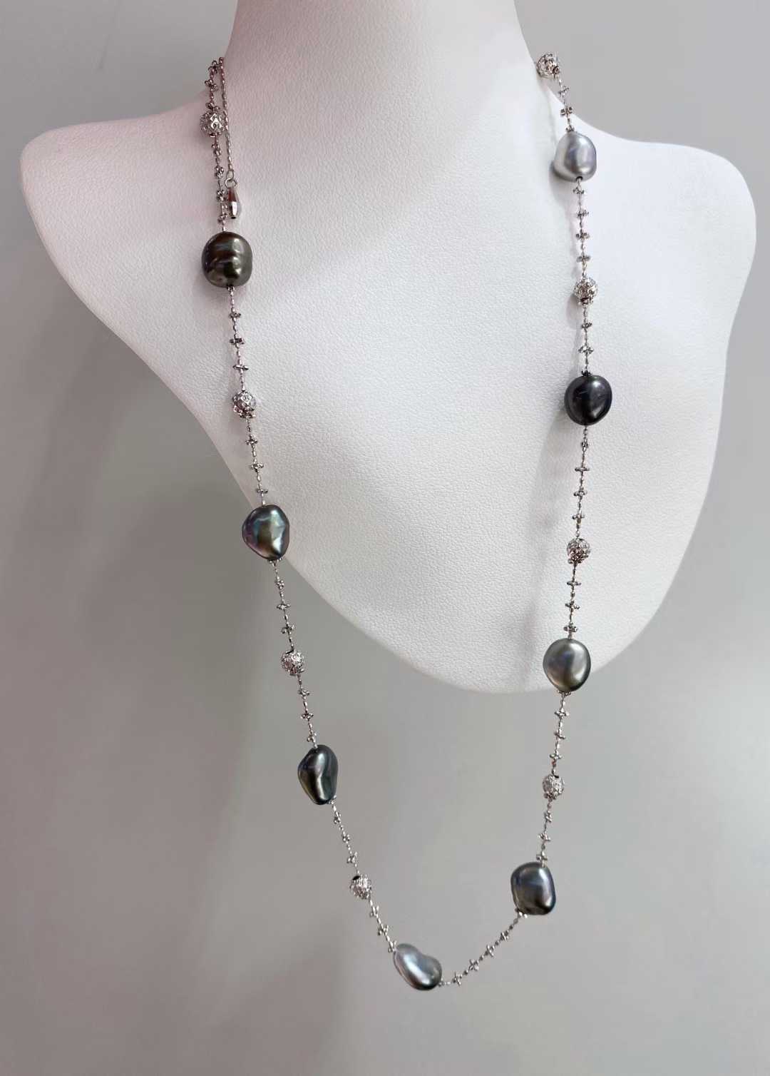 大溪地keshi海水珍珠+18k金爆闪仙女链