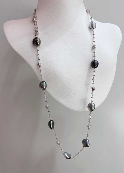 大溪地keshi海水珍珠+18k金爆闪仙女链