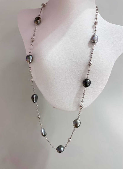 大溪地keshi海水珍珠+18k金爆闪仙女链