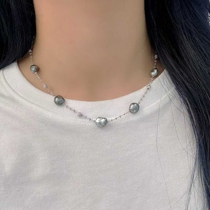 大溪地keshi海水珍珠+18k金爆闪仙女链