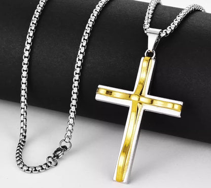 中金十字架项链