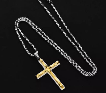 中金十字架项链