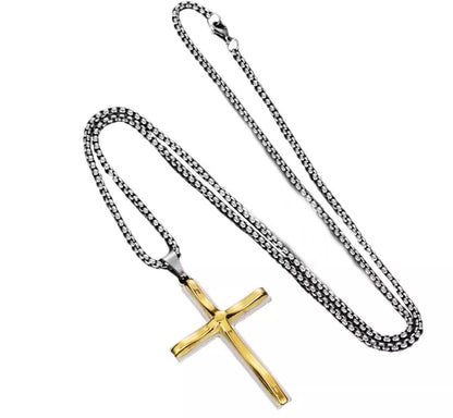 中金十字架项链